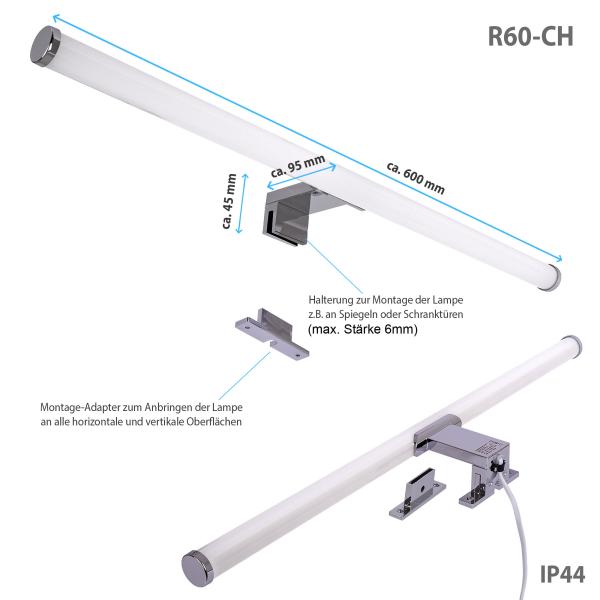 LED Bad Spiegelleuchte MK-BAD, 60cm, CH, Rund