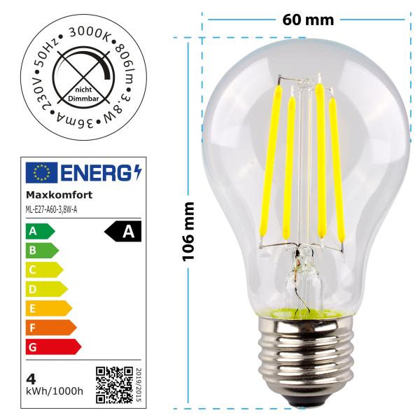 LED E27 Filament Glühbirne 3,8W