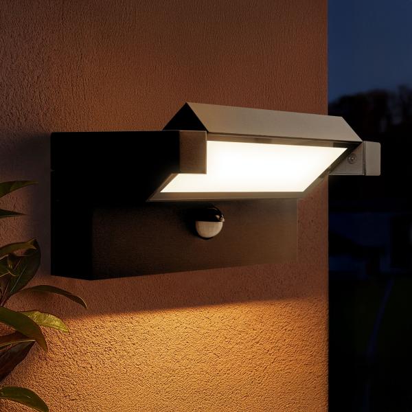 LED Außenwandleuchte mit Sensor 3011B1 – 9 W, 3000 K, IP44, schwenkbar, schwarz