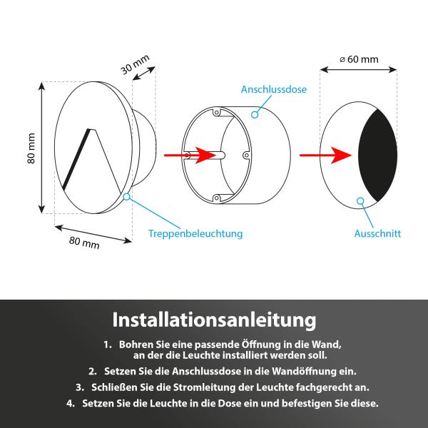 LED Treppenbeleuchtung 6203R-WH – rund, weiß, Neutralweiß, passend für Ø 68 mm Dosen