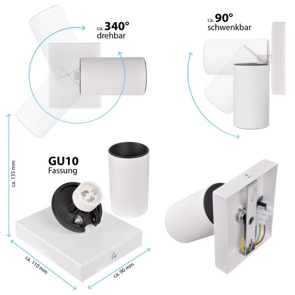 GU10 Deckenleuchte ProSpot 865-1s weiß mit Schalter