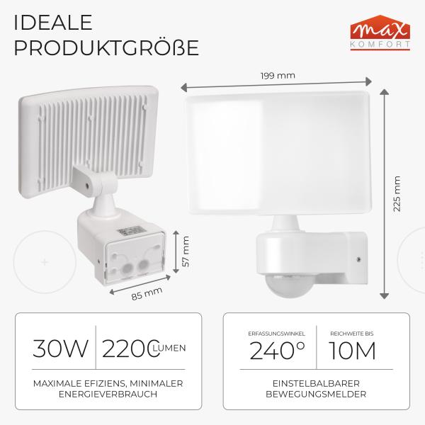 LED Fluter SUN2200 mit einem Leuchtpanel und Bewegungsmelder weiß 30 Watt IP65