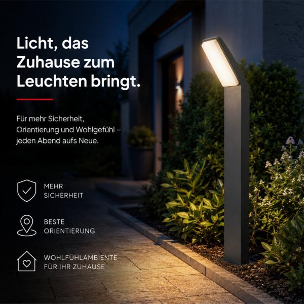 Preview: LED Außenstandleuchte EVA 2305A-750 – Moderne Weg Beleuchtung in Anthrazit mit 12W und 1500 Lumen