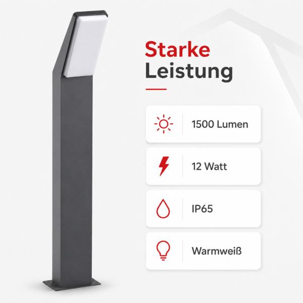 Preview: LED Außenstandleuchte EVA 2305A-750 – Moderne Weg Beleuchtung in Anthrazit mit 12W und 1500 Lumen