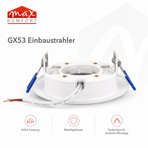 Preview: GX53 Einbaustrahler Weiß rund - GX61-WH