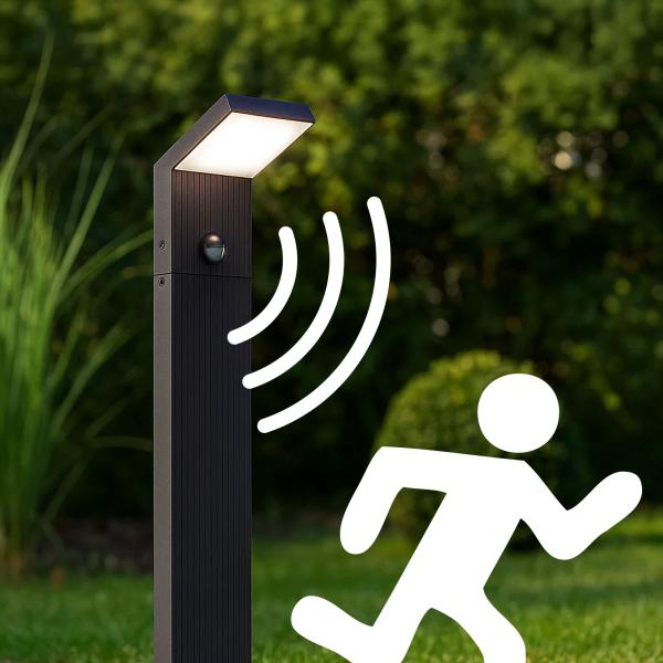 LED Außenstandleuchte 6014A1-800 mit Bewegungsmelder – Modernes Design, IP65, 8W, 1280lm, Schwarz