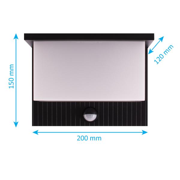 LED Außenwandleuchte HR6015A1 mit Bewegungsmelder – 12W IP65, 1940 lm, 3000K warmweiß, modernes Aluminium-Design, 120° Sensor, 8 m Reichweite