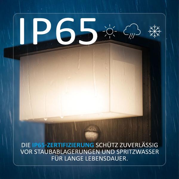 LED Außenwandleuchte HR6015A1 mit Bewegungsmelder – 12W IP65, 1940 lm, 3000K warmweiß, modernes Aluminium-Design, 120° Sensor, 8 m Reichweite