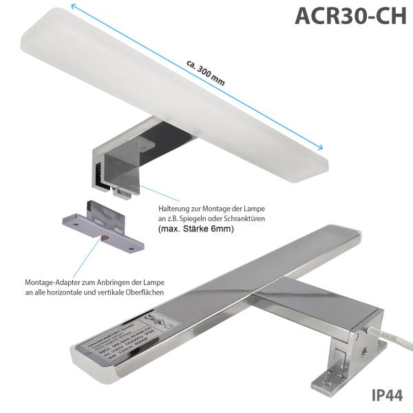 LED Acryl Spiegelleuchte BAD-ACR30 Chrom, 8W