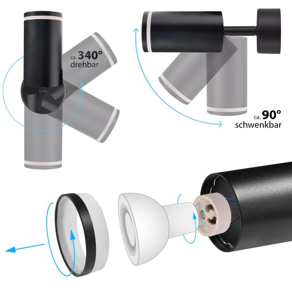 Preview: Prime Spot 867R-4-BK Deckenleuchte – 4-flammig, Schwarz