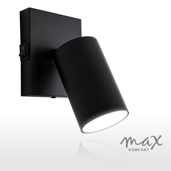 GU10 Deckenleuchte ProSpot 865-1s Schwarz – 1-flammig, mit Schalter, Aluminium, IP20