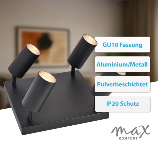 GU10 Deckenleuchte ProSpot 866-4-BK, schwarz