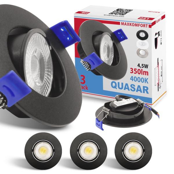 3er SET LED Einbaustrahler QUASAR 4,5W schwarz