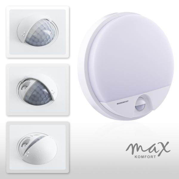 LED Außenwandleuchte 'ALMAZ'-WH, Weiß mit Bewegungsmelder - IP54, 15W, Neutralweiß