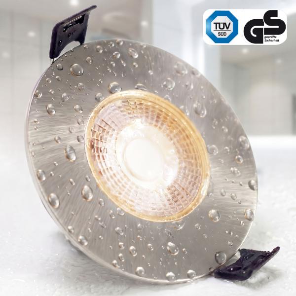 Preview: LED Bad Einbaustrahler 5W Warmweiß IP44 3-Stufen-Dimmbar Edelstahl-Optik