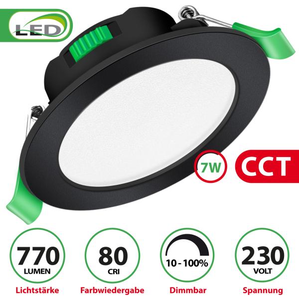 6 x LED Einbaustrahler VENUS Schwarz 7W Dimmbar für Bad – IP44