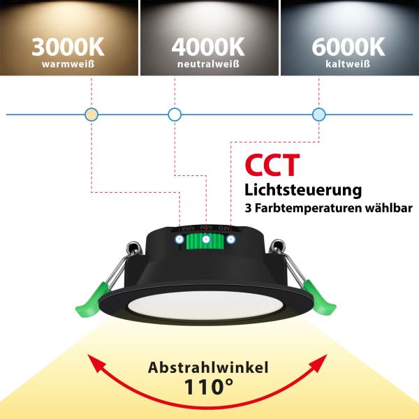 6 x LED Einbaustrahler VENUS Schwarz 7W Dimmbar für Bad – IP44