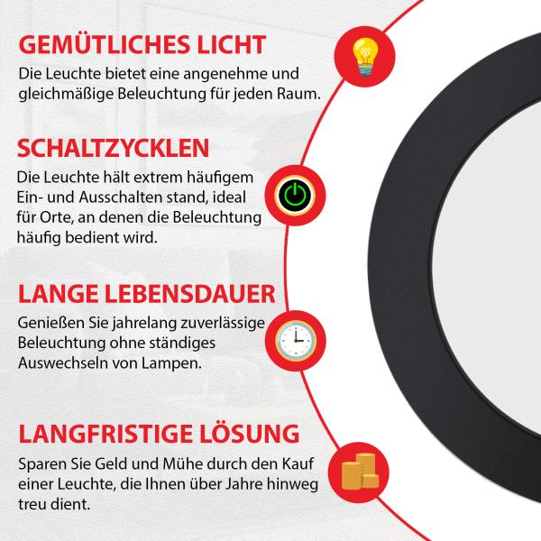 6 x LED Einbaustrahler VENUS Schwarz 7W Dimmbar für Bad – IP44