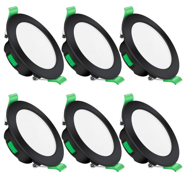 6 x LED Einbaustrahler VENUS Schwarz 7W Dimmbar für Bad – IP44