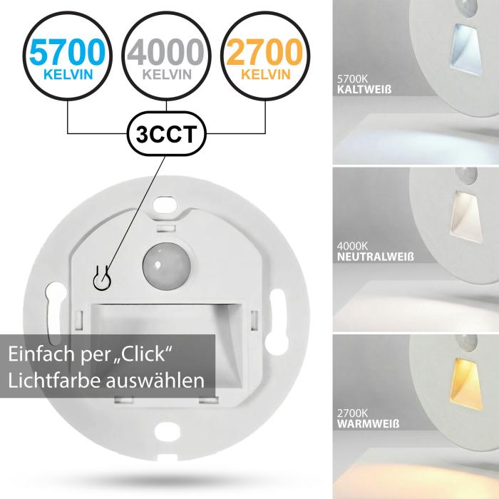 LED Treppenleuchte mit Sensor MOD-6A1+Cover rund (Oval) 1,5W – Lichtfarbe einstellbar – Weiß / Schwarz / Alu / Titanium Gold