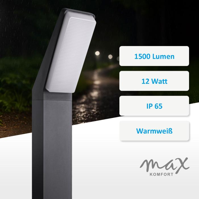 LED Außenstandleuchte EVA 2305A-750 – Moderne Weg Beleuchtung in Anthrazit mit 12W und 1500 Lumen