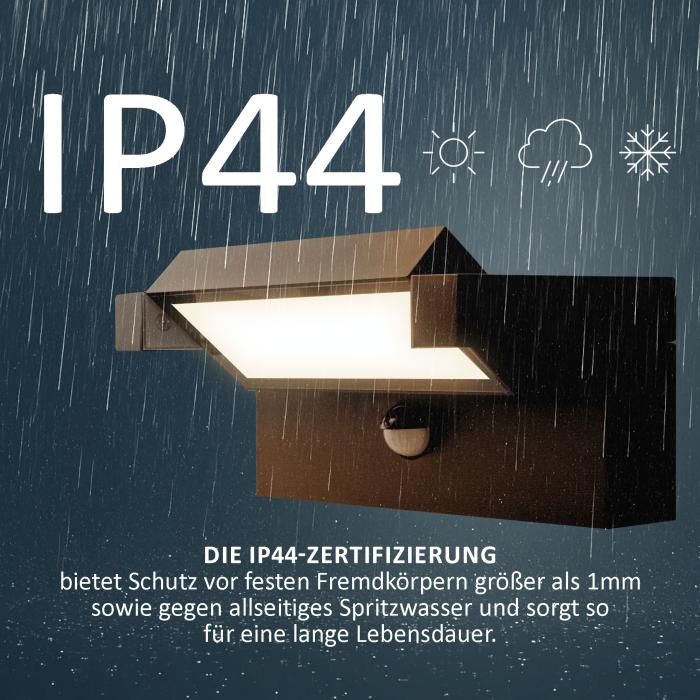 LED Außenwandleuchte mit Sensor 3011B1 – 9 W, 3000 K, IP44, schwenkbar, schwarz