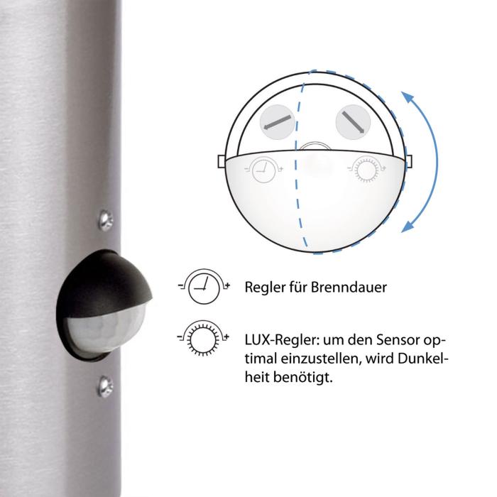 LED-Außenwandleuchte 232A21-SN aus Edelstahl mit Bewegungsmelder