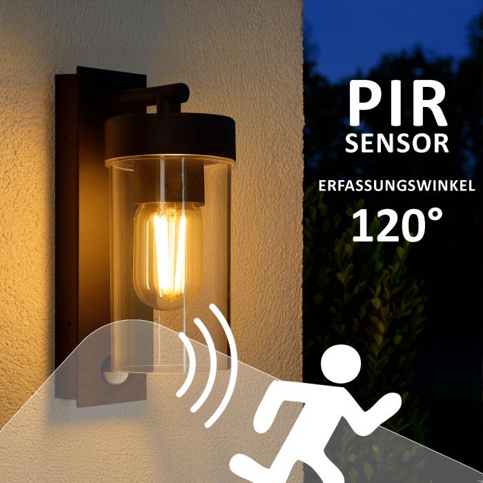 Außenwandleuchte mit Sensor 4052B1 IP44 schwarz