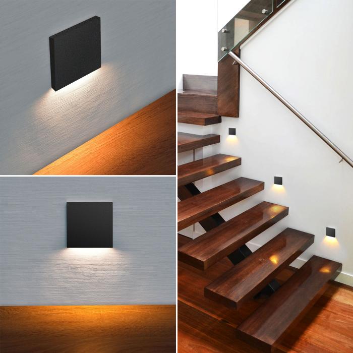 LED Treppenbeleuchtung 2W Warmweiß Eckig 6190S-BK