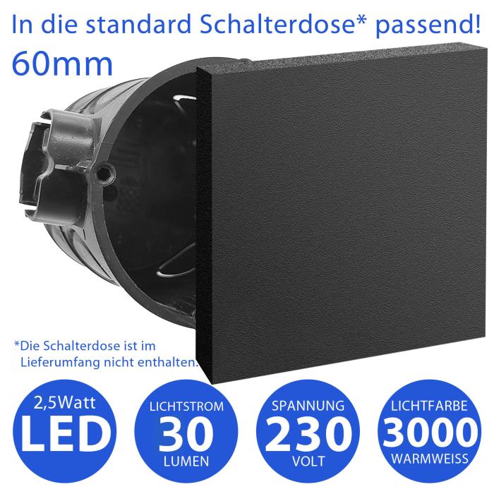LED Treppenbeleuchtung 2W Warmweiß Eckig 6190S-BK