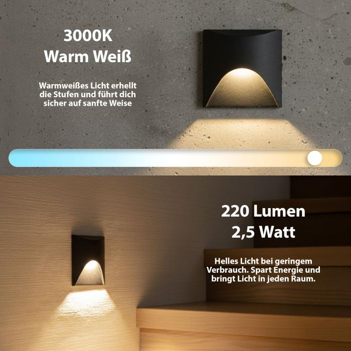 LED Treppenleuchte 6202S Schwarz – 2,5W Indirektes Warmweiß IP65