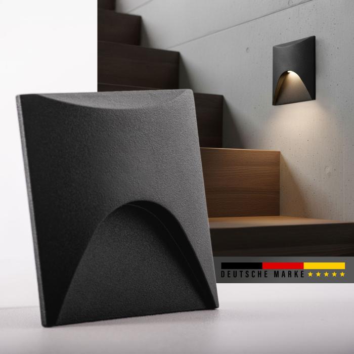 LED Treppenleuchte 6202S Schwarz – 2,5W Indirektes Warmweiß IP65