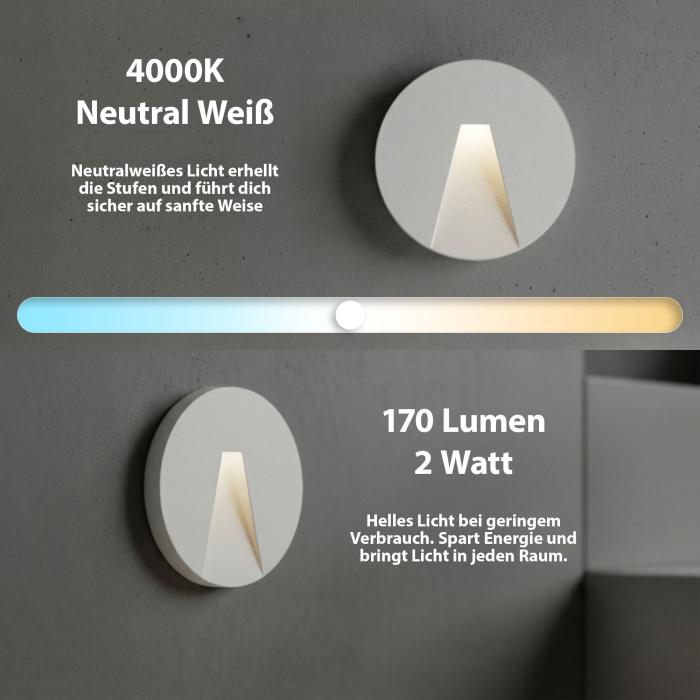 LED Treppenbeleuchtung 6203R-WH – rund, weiß, Neutralweiß, passend für Ø 68 mm Dosen