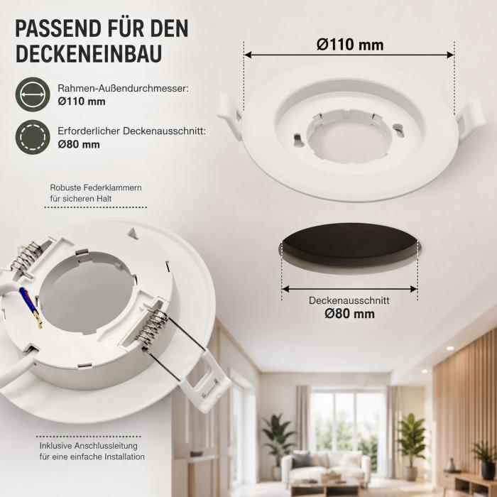 10er SET Einbaustrahler WH mit GX53 Fassung - EBS-WH, Weiß