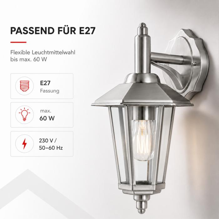 Außenwandleuchte Edelstahl 601B IP44 E27