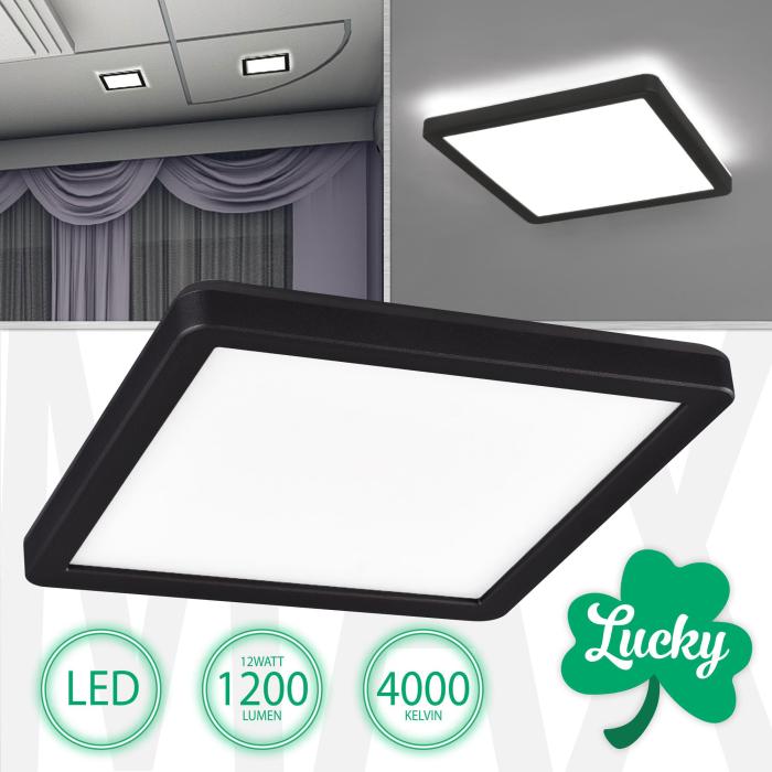 LED Deckenleuchte LUCKY Eckig 12W Neutralweiß, Schwarz