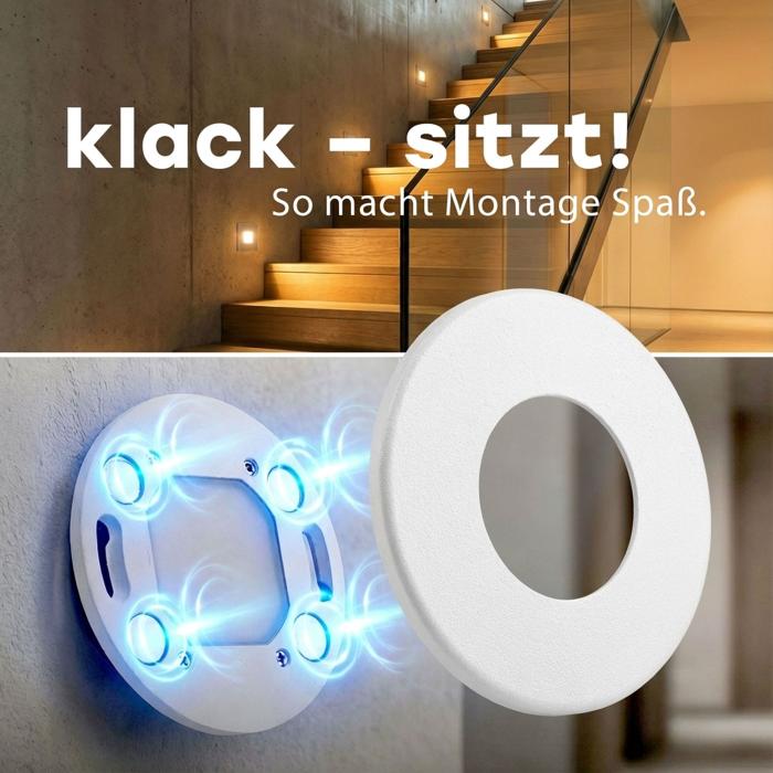 LED Treppenleuchte 6103S1 / MOD-61R1 mit Bewegungsmelder, eckig / rund 230V warmweiß 2,2W