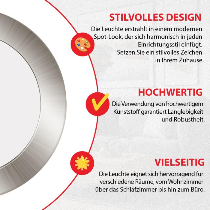 6 x LED Einbaustrahler URANUS 5W – Eisen gebürstet, CCT, Bad