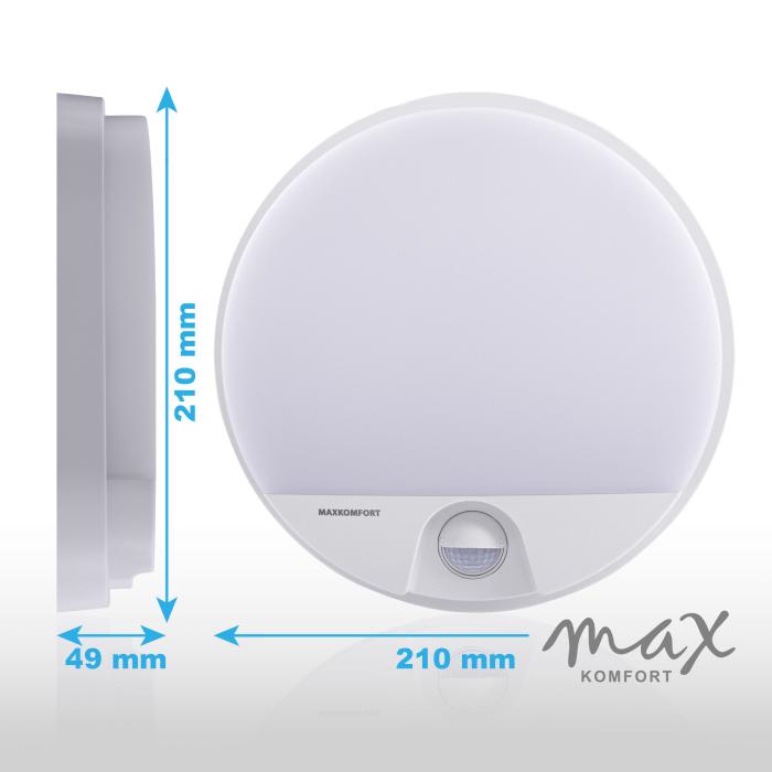 LED Außenwandleuchte 'ALMAZ'-WH, Weiß mit Bewegungsmelder - IP54, 15W, Neutralweiß