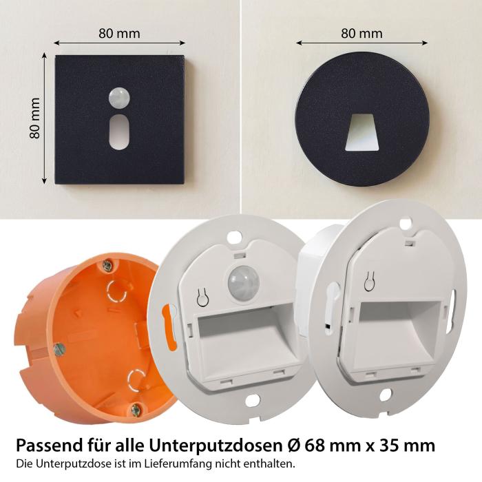 LED Treppenleuchte MOD-6A+Cover rund (Oval) 1,5W – Lichtfarbe einstellbar – Weiß / Schwarz / Alu / Titanium Gold