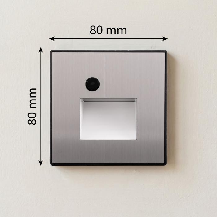 MAXKOMFORT LED Treppenlicht mit Sensor MOD5S1– 3-CCT, Magnet-Blenden in Weiß oder Alu Gebürstet, Eckig, 230V, 1,6W