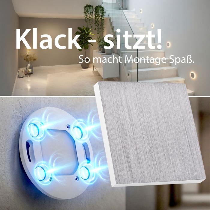 Treppenbeleuchtung ohne Sensor MOD-61R –6107 Rund & Eckig, Weiß, Schwarz oder Alu gebürstet