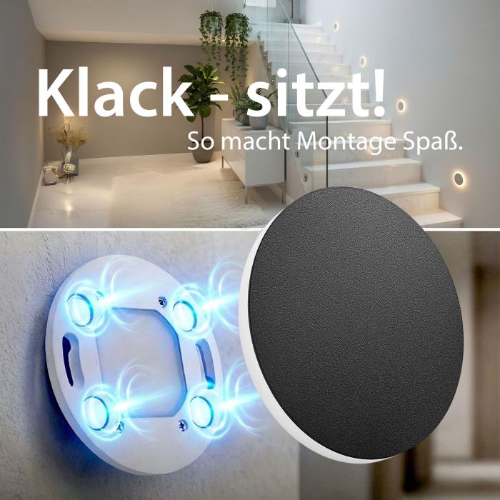 Treppenbeleuchtung ohne Sensor MOD-61R –6107 Rund & Eckig, Weiß, Schwarz oder Alu gebürstet