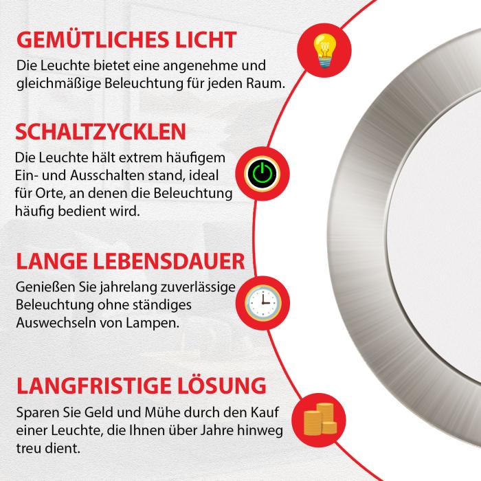 6 x LED Einbaustrahler URANUS 10W – Eisen gebürstet, CCT, Bad