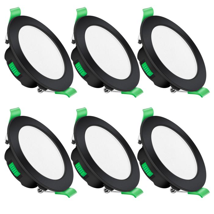 6 x LED Einbaustrahler VENUS Schwarz 7W Dimmbar für Bad – IP44